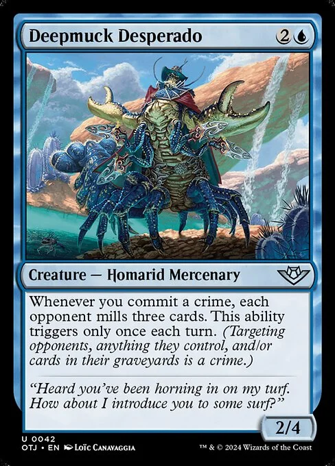 Deepmuck Desperado, carta Magic di tipo Creature — Homarid Mercenary illustrata da Loïc Canavaggia