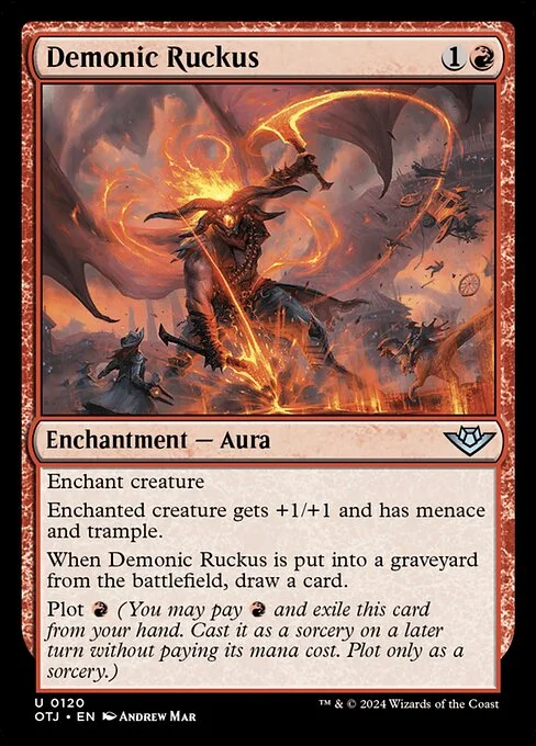 Demonic Ruckus, carta Magic di tipo Enchantment — Aura illustrata da Andrew Mar
