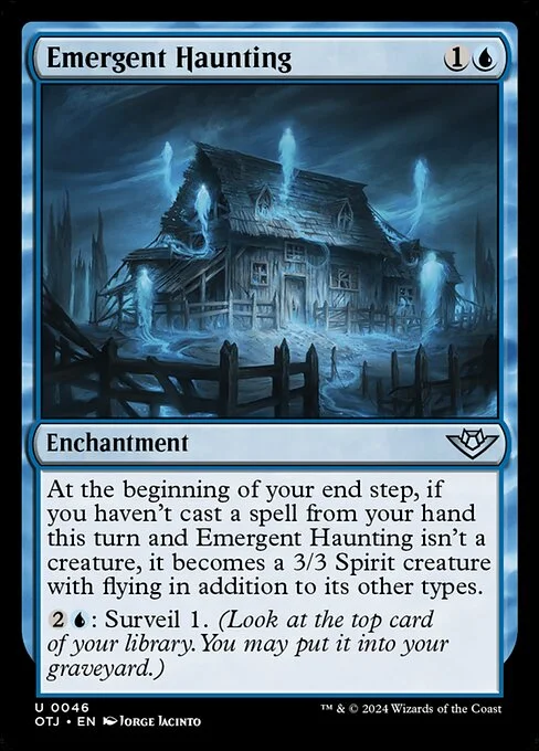 Emergent Haunting, carta Magic di tipo Enchantment illustrata da Jorge Jacinto