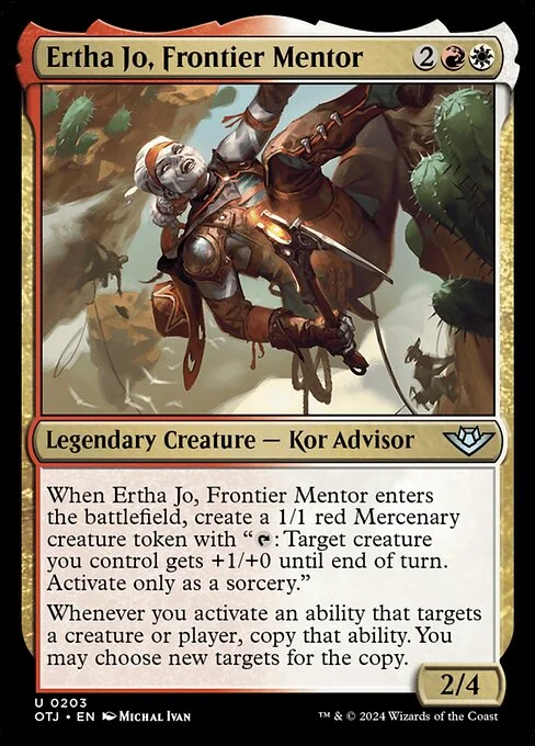 Ertha Jo, Frontier Mentor, carta Magic di tipo Legendary Creature — Kor Advisor illustrata da Michal Ivan