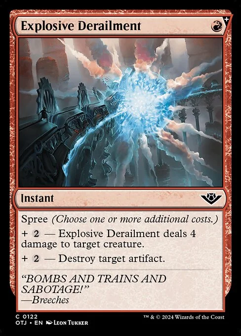 Explosive Derailment, carta Magic di tipo Instant illustrata da Leon Tukker