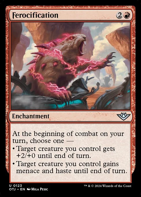 Ferocification, carta Magic di tipo Enchantment illustrata da Mila Pesic