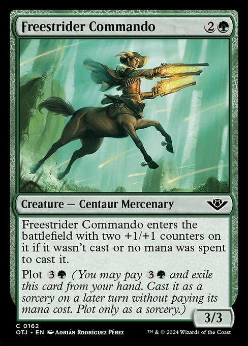 Freestrider Commando, carta Magic di tipo Creature — Centaur Mercenary illustrata da Adrián Rodríguez Pérez