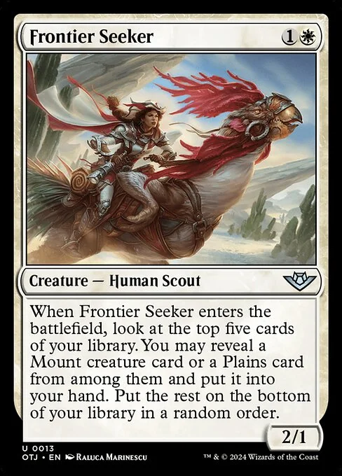 Frontier Seeker, carta Magic di tipo Creature — Human Scout illustrata da Raluca Marinescu
