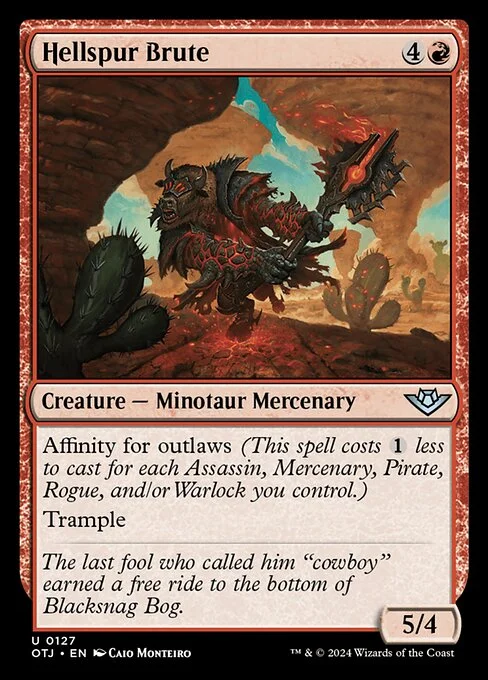 Hellspur Brute, carta Magic di tipo Creature — Minotaur Mercenary illustrata da Caio Monteiro