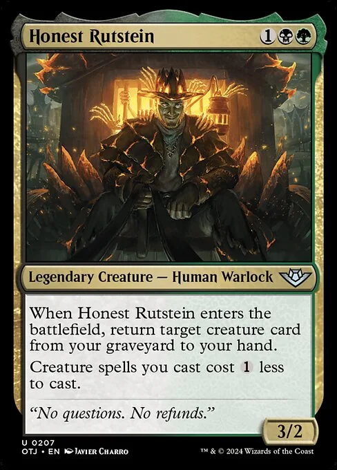 Honest Rutstein, carta Magic di tipo Legendary Creature — Human Warlock illustrata da Javier Charro