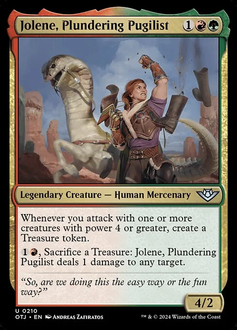 Jolene, Plundering Pugilist, carta Magic di tipo Legendary Creature — Human Mercenary illustrata da Andreas Zafiratos
