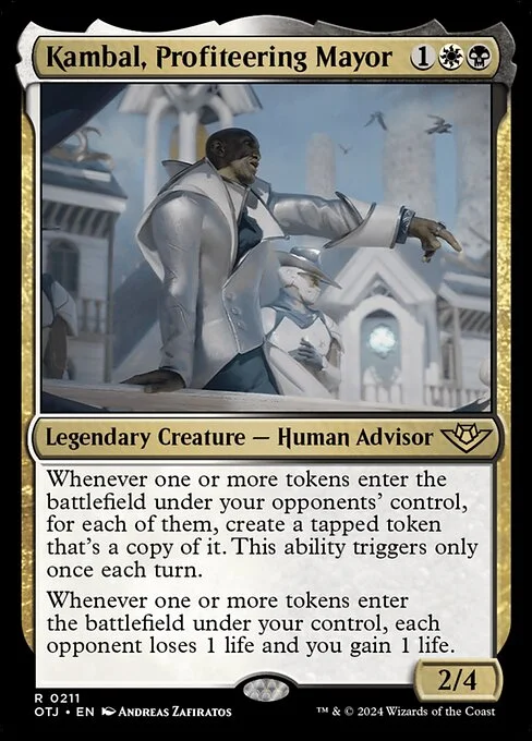 Kambal, Profiteering Mayor, carta Magic di tipo Legendary Creature — Human Advisor illustrata da Andreas Zafiratos