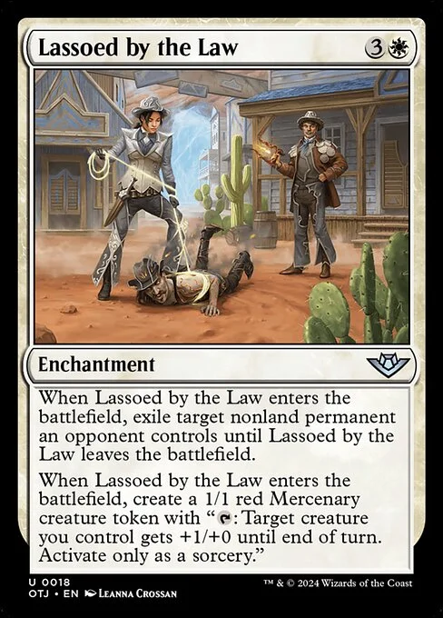Lassoed by the Law, carta Magic di tipo Enchantment illustrata da Leanna Crossan