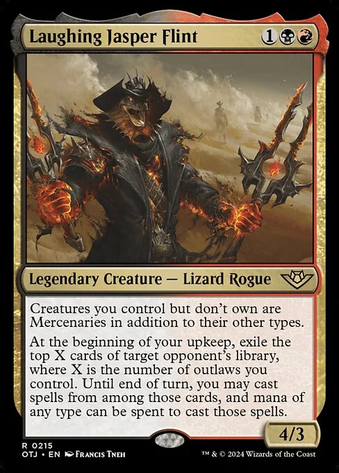 Laughing Jasper Flint, carta Magic di tipo Legendary Creature — Lizard Rogue illustrata da Francis Tneh