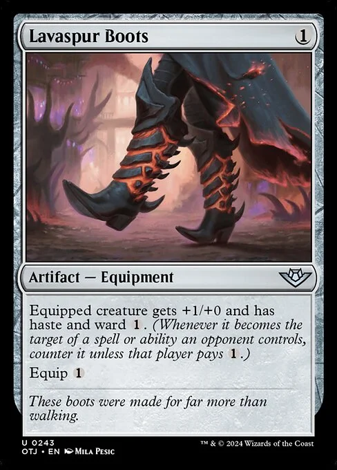 Lavaspur Boots, carta Magic di tipo Artifact — Equipment illustrata da Mila Pesic