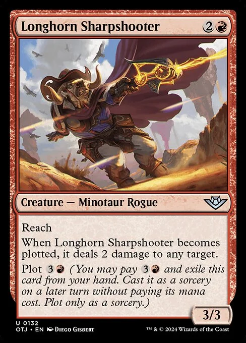 Longhorn Sharpshooter, carta Magic di tipo Creature — Minotaur Rogue illustrata da Diego Gisbert