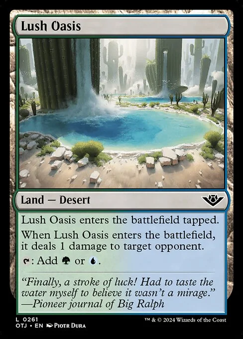 Lush Oasis, carta Magic di tipo Land — Desert illustrata da Piotr Dura