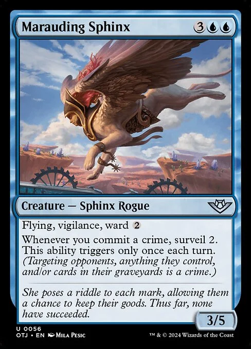 Marauding Sphinx, carta Magic di tipo Creature — Sphinx Rogue illustrata da Mila Pesic