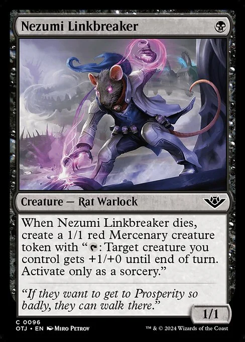 Nezumi Linkbreaker, carta Magic di tipo Creature — Rat Warlock illustrata da Miro Petrov