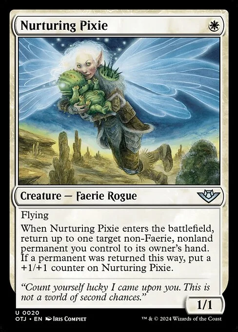 Nurturing Pixie, carta Magic di tipo Creature — Faerie Rogue illustrata da Iris Compiet