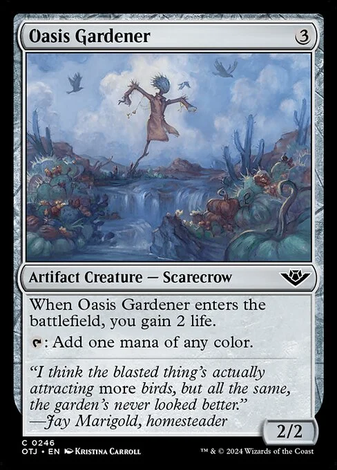 Oasis Gardener, carta Magic di tipo Artifact Creature — Scarecrow illustrata da Kristina Carroll