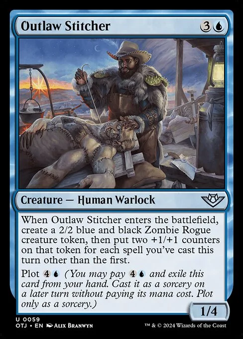 Outlaw Stitcher, carta Magic di tipo Creature — Human Warlock illustrata da Alix Branwyn