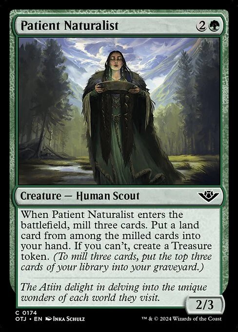 Patient Naturalist, carta Magic di tipo Creature — Human Scout illustrata da Inka Schulz