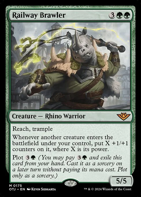 Railway Brawler, carta Magic di tipo Creature — Rhino Warrior illustrata da Kevin Sidharta