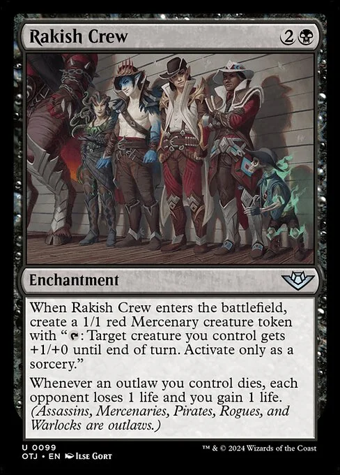 Rakish Crew, carta Magic di tipo Enchantment illustrata da Ilse Gort