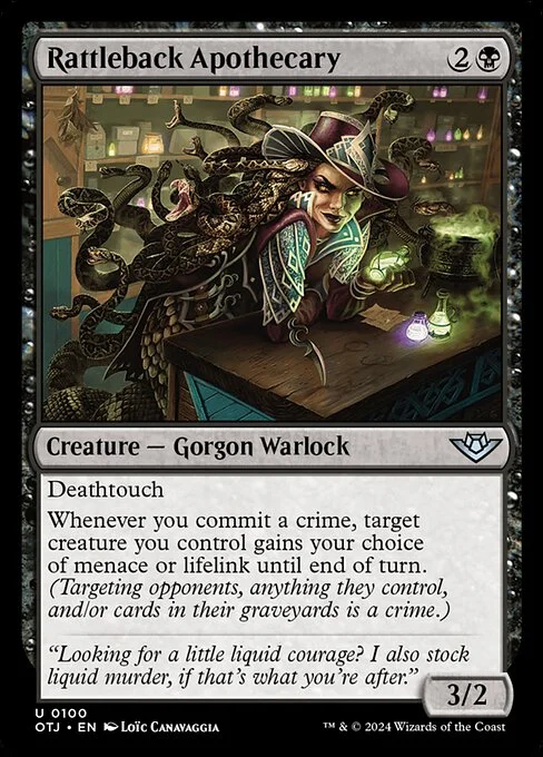 Rattleback Apothecary, carta Magic di tipo Creature — Gorgon Warlock illustrata da Loïc Canavaggia