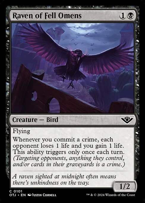 Raven of Fell Omens, carta Magic di tipo Creature — Bird illustrata da Justin Cornell