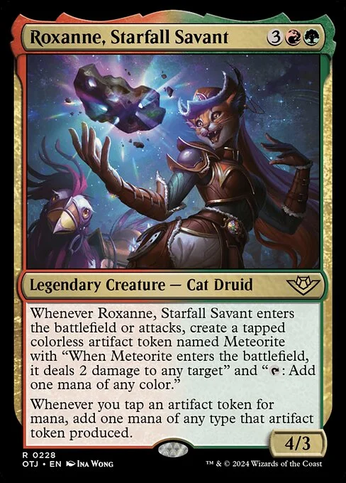 Roxanne, Starfall Savant, carta Magic di tipo Legendary Creature — Cat Druid illustrata da Ina Wong