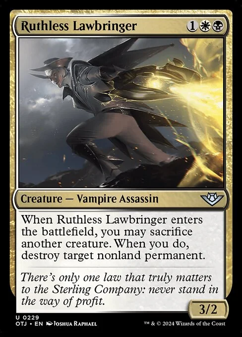 Ruthless Lawbringer, carta Magic di tipo Creature — Vampire Assassin illustrata da Joshua Raphael