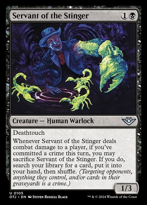 Servant of the Stinger, carta Magic di tipo Creature — Human Warlock illustrata da Steven Russell Black