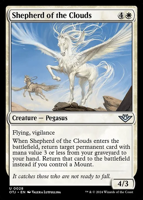 Shepherd of the Clouds, carta Magic di tipo Creature — Pegasus illustrata da Valera Lutfullina