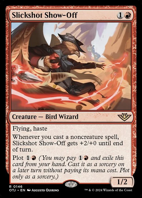 Slickshot Show-Off, carta Magic di tipo Creature — Bird Wizard illustrata da Augusto Quirino