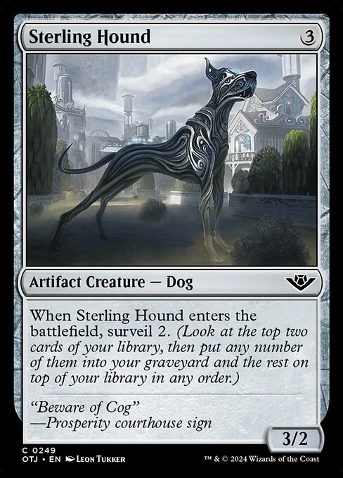 Sterling Hound, carta Magic di tipo Artifact Creature — Dog illustrata da Leon Tukker