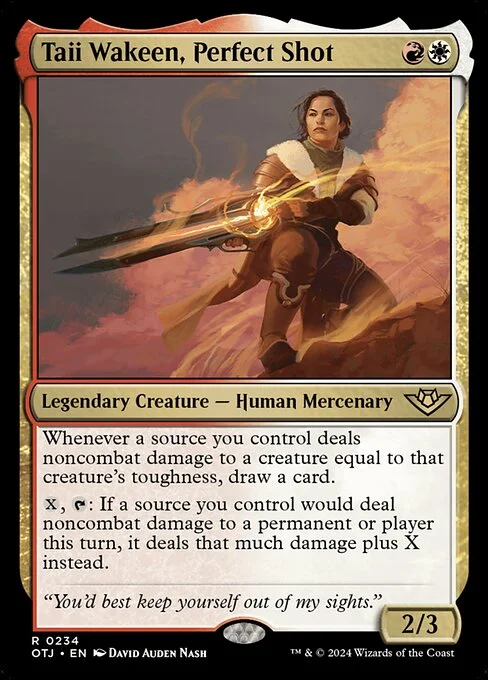 Taii Wakeen, Perfect Shot, carta Magic di tipo Legendary Creature — Human Mercenary illustrata da David Auden Nash