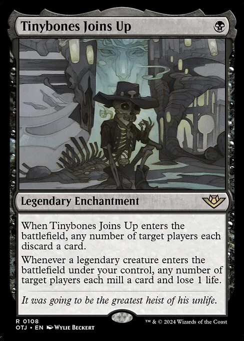 Tinybones Joins Up, carta Magic di tipo Legendary Enchantment illustrata da Wylie Beckert