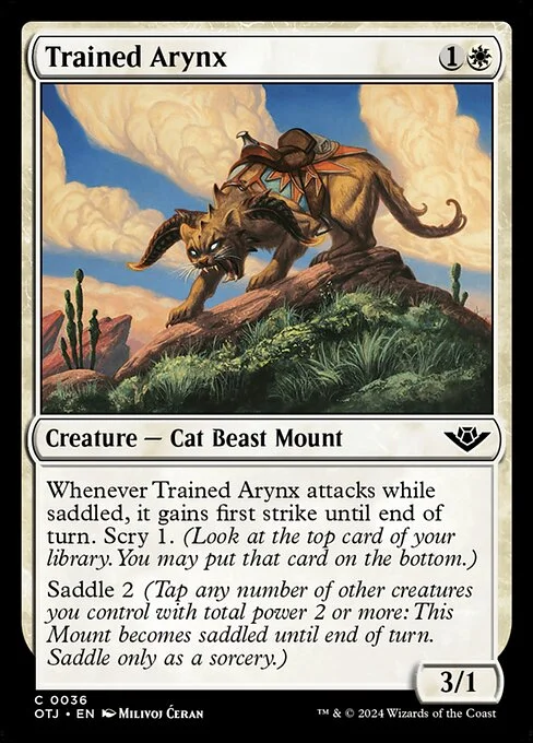 Trained Arynx, carta Magic di tipo Creature — Cat Beast Mount illustrata da Milivoj Ćeran