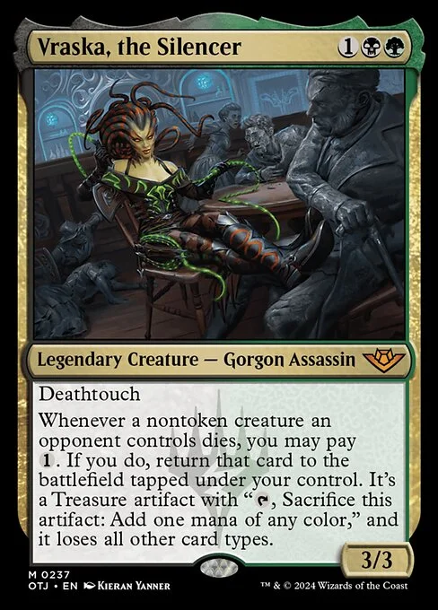 Vraska, the Silencer, carta Magic di tipo Legendary Creature — Gorgon Assassin illustrata da Kieran Yanner