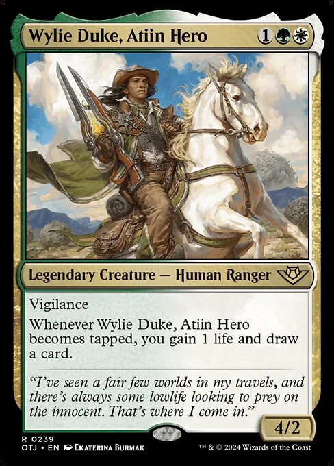 Wylie Duke, Atiin Hero, carta Magic di tipo Legendary Creature — Human Ranger illustrata da Ekaterina Burmak