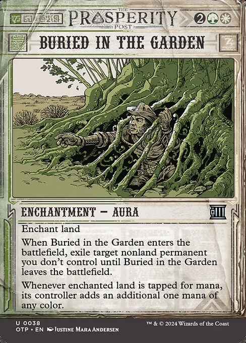 Buried in the Garden, carta Magic di tipo Enchantment — Aura illustrata da Justine Mara Andersen