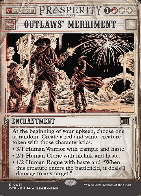 Outlaws' Merriment, carta Magic di tipo Enchantment illustrata da Willem Hampson