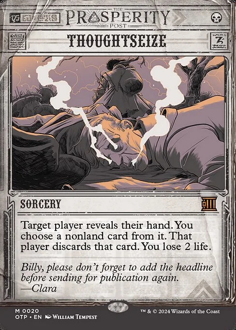 Thoughtseize, carta Magic di tipo Sorcery illustrata da William Tempest