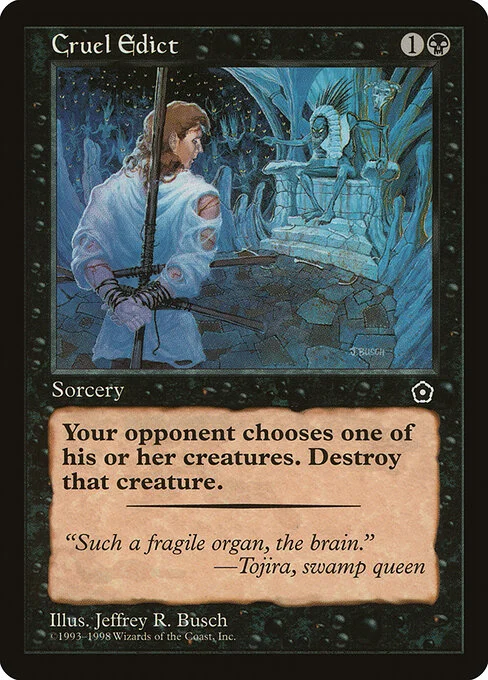Cruel Edict, carta Magic di tipo Sorcery illustrata da Jeffrey R. Busch