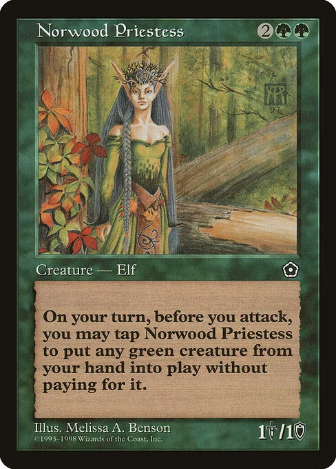Norwood Priestess, carta Magic di tipo Creature — Elf Druid illustrata da Melissa A. Benson