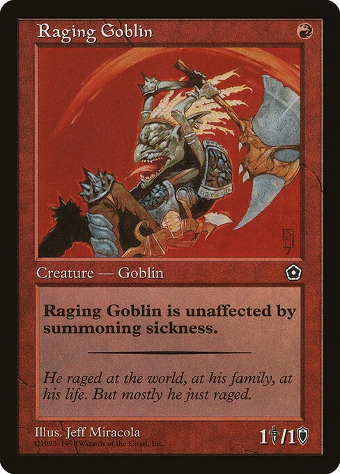 Raging Goblin, carta Magic di tipo Creature — Goblin Berserker illustrata da Jeff Miracola
