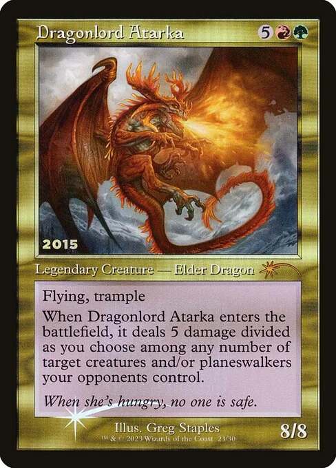 Dragonlord Atarka, carta Magic di tipo Legendary Creature — Elder Dragon illustrata da Greg Staples