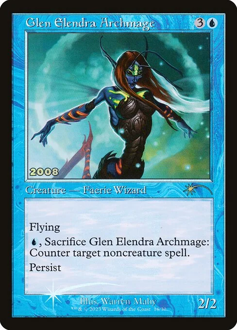 Glen Elendra Archmage, carta Magic di tipo Creature — Faerie Wizard illustrata da Warren Mahy