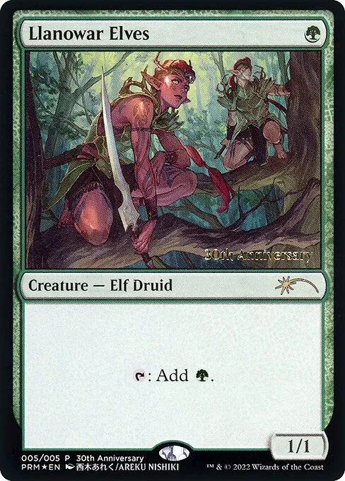 Llanowar Elves, carta Magic di tipo Creature — Elf Druid illustrata da Areku Nishiki