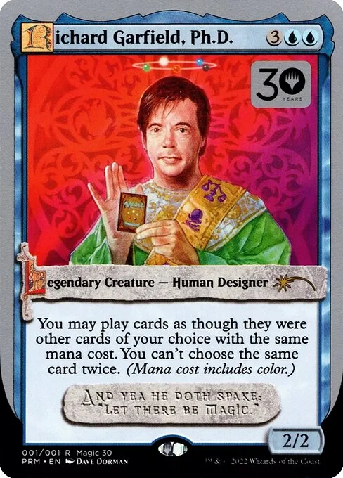Richard Garfield, Ph.D., carta Magic di tipo Legendary Creature — Human Designer illustrata da Dave Dorman