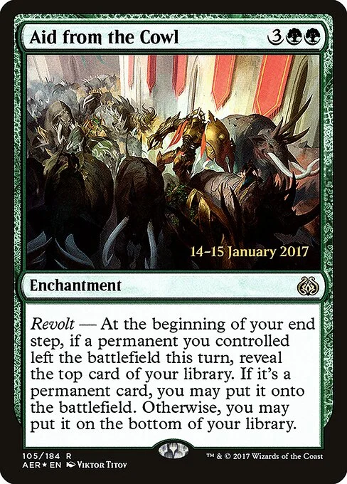 Aid from the Cowl, carta Magic di tipo Enchantment illustrata da Viktor Titov