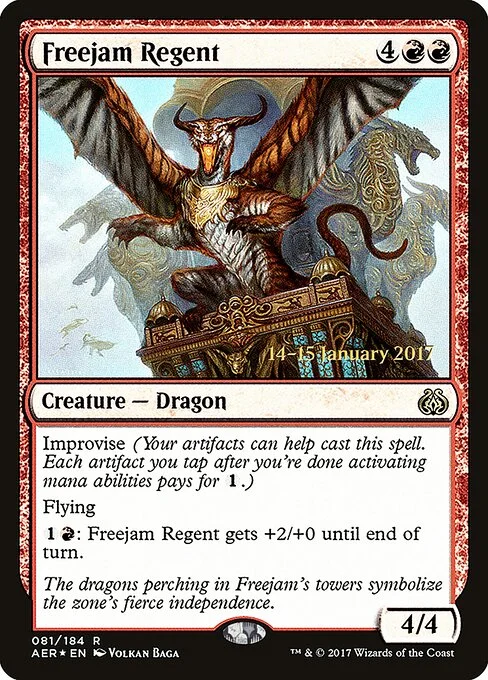 Freejam Regent, carta Magic di tipo Creature — Cat Dragon illustrata da Volkan Baǵa